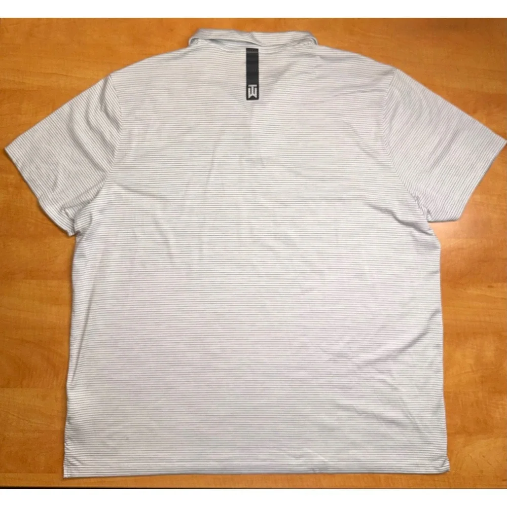 Nike Golf Tiger Woods TW Dri-FIT Polo Shirt Mens XXL White Grey Striped